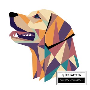 Golden Retriever FPP Quilt Pattern: Modern FPP • Animal Patchwork Quilt Block • FPP Vorlagen (30x30/60x60 inches)