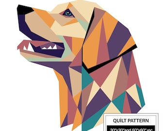 Golden Retriever FPP Quilt Pattern: Modern FPP • Animal Patchwork Quilt Block • FPP Vorlagen (30x30/60x60 inches)