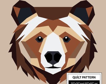 Modello per quilt Bear FPP: FPP moderno • Blocco per quilt patchwork con animali • FPP Vorlagen (30x30/60x60 pollici)
