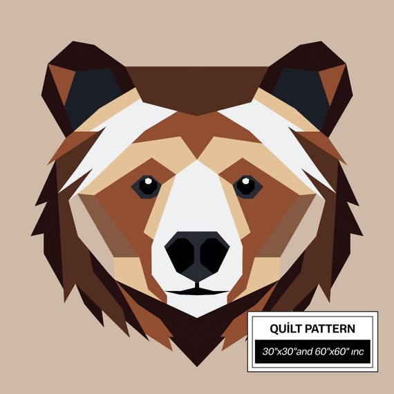 Bear FPP Quilt Pattern: Modern FPP • Animal Patchwork Quilt Block • FPP Vorlagen (30x30/60x60 inches)