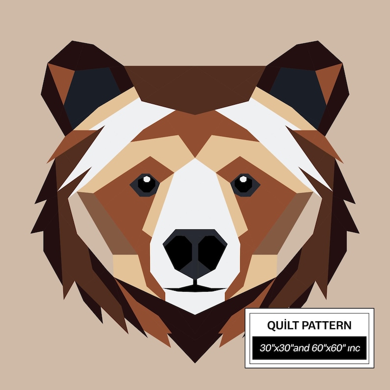 Bear FPP Quilt Pattern (30x30/60x60 inc): Modern FPP • Animal Patchwork Quilt image 2
