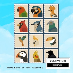 Bird Species FPP Quilt Pattern: Easy Beginner Quilt Block • FPP Vorlagen • Modern FPP • Animal Patchwork Quilt Block