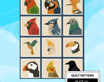 Modello per trapunta FPP con specie di uccelli: blocco per trapunta facile per principianti • FPP Vorlagen • FPP moderno • Blocco per trapunta patchwork con animali