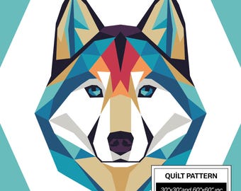 Siberian Husky FPP Quilt Pattern: Modern FPP • Animal Patchwork Quilt Block • FPP Vorlagen (30x30/60x60 inches)