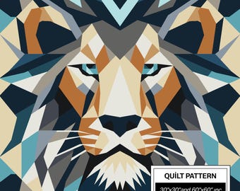 Lion FPP Quilt Pattern: Modern FPP • Animal Patchwork Quilt Block • FPP Vorlagen (30x30/60x60 inches)