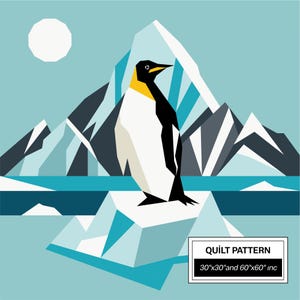 Penguin Mountain FPP Quilt Pattern: Modern FPP • Animal Patchwork Quilt Block • FPP Vorlagen (30x30/60x60 inches)