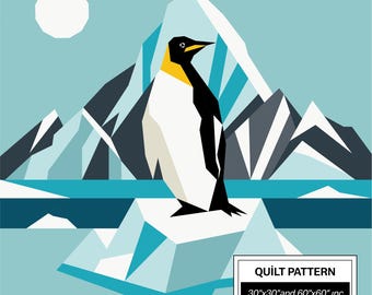 Modello per trapunta FPP Penguin Mountain: FPP moderno • Blocco per trapunta patchwork con animali • FPP Vorlagen (30x30/60x60 pollici)