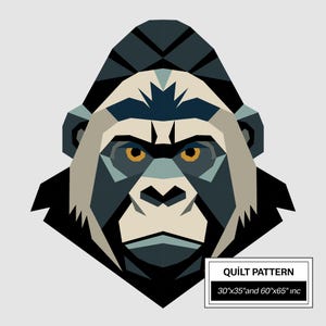 Gorilla FPP Quilt Pattern: Modern FPP • Animal Patchwork Quilt Block • FPP Vorlagen (30x35/60x65) inches)