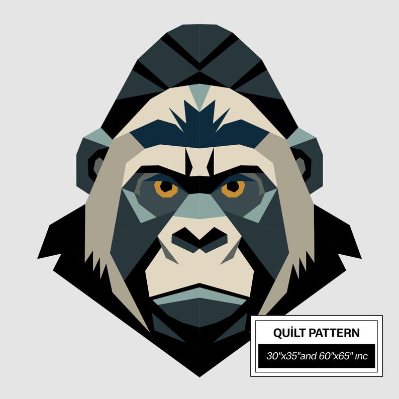 Gorilla FPP Quilt Pattern: Modern FPP • Animal Patchwork Quilt Block ...