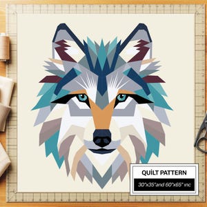 Wolf FPP Quilt Pattern: Modern FPP • Animal Patchwork Quilt Block • FPP Vorlagen (30x35/60x65 inches)