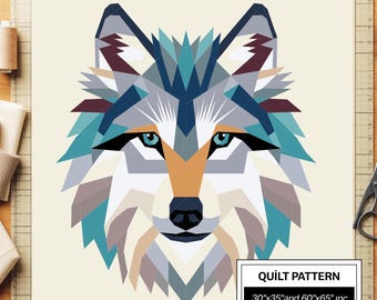 Wolf FPP Quilt Pattern: Modern FPP • Animal Patchwork Quilt Block • FPP Vorlagen (30x35/60x65 inches)