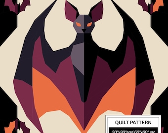 Bat FPP Quilt Pattern: Modern FPP • Animal Patchwork Quilt Block • FPP Vorlagen (30x30/60x60 inches)