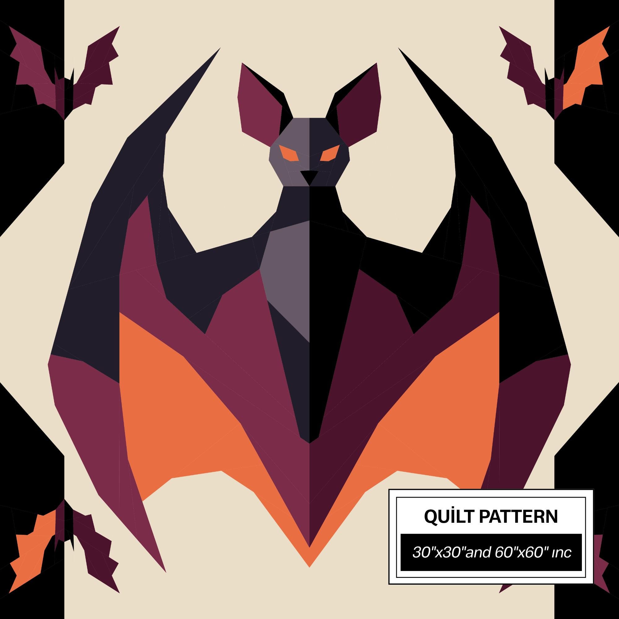 Bat FPP Quilt Pattern: Modern FPP • Animal Patchwork Quilt Block • FPP ...