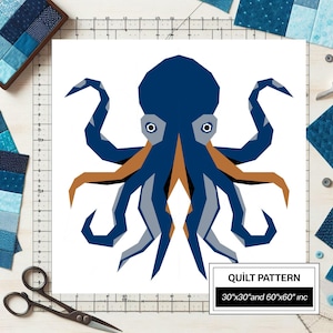 Octopus FPP Quilt Pattern: Modern FPP • Animal Patchwork Quilt Block • FPP Vorlagen (30x30/60x60 inches)