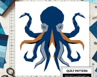 Modello trapunta FPP Octopus: FPP moderno • Blocco trapunta patchwork animali • FPP Vorlagen (30x30/60x60 pollici)
