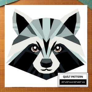 Raccoon FPP Quilt Pattern: Modern FPP • Animal Patchwork Quilt Block • FPP Vorlagen (30x30/60x60 inches)