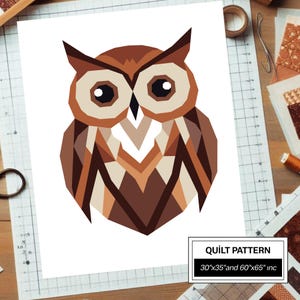 Owl FPP Quilt Pattern: Modern FPP • Animal Patchwork Quilt Block • FPP Vorlagen (30x35/60x65 inches)