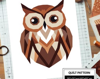 Modello trapunta FPP gufo: FPP moderno • Blocco trapunta patchwork animale • FPP Vorlagen (30x35/60x65 pollici)