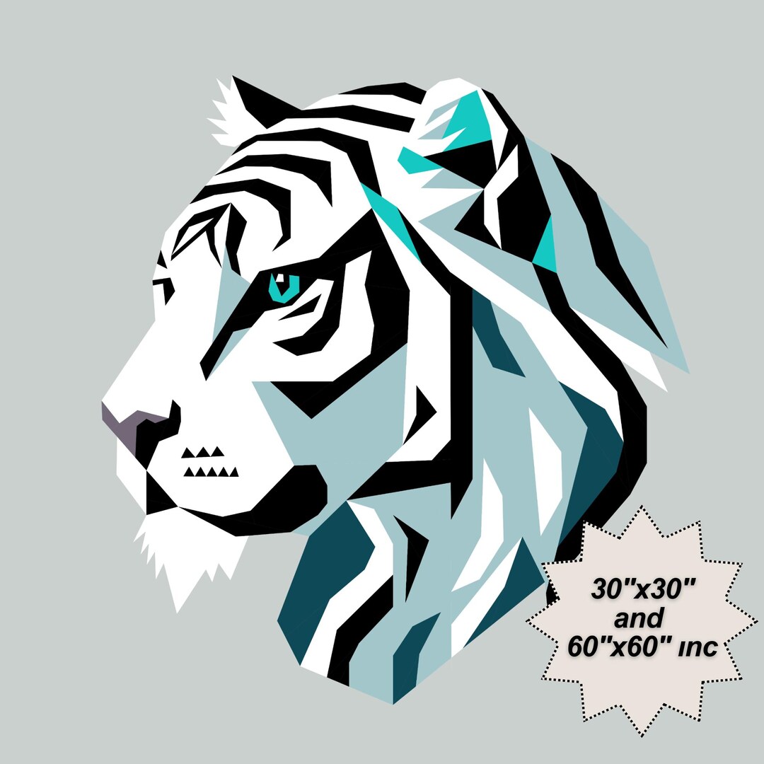 Tiger Patchwork Quilt Pattern Ice Gray Tiger Quilt Pattern: FPP Animal Patchwork (PDF Download, 30x30 ...