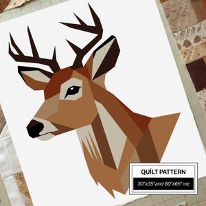 Motif de courtepointe FPP cerf : FPP moderne • Bloc de courtepointe en patchwork animal • FPP Vorlagen (30 x 35/60 x 65 po.)