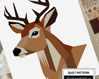 Modello per quilt FPP con cervo: FPP moderno • Blocco per quilt patchwork con animali • FPP Vorlagen (30x35/60x65 pollici)