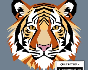 Modello per quilt Tiger FPP: FPP moderno • Blocco per quilt patchwork con animali • FPP Vorlagen (30x30/60x60 pollici)