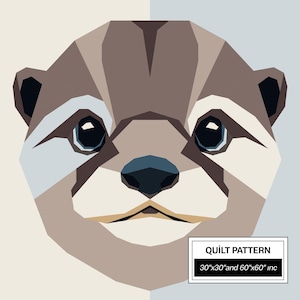 Otter FPP-quiltpatroon: moderne FPP • Quiltblok met dierenpatchwork • FPP-vorlagen (30 x 30/60 x 60 inch)