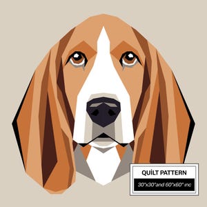 Basset Hound FPP Quilt Pattern: Modern FPP • Animal Patchwork Quilt Block • FPP Vorlagen (30x30/60x60 inches)