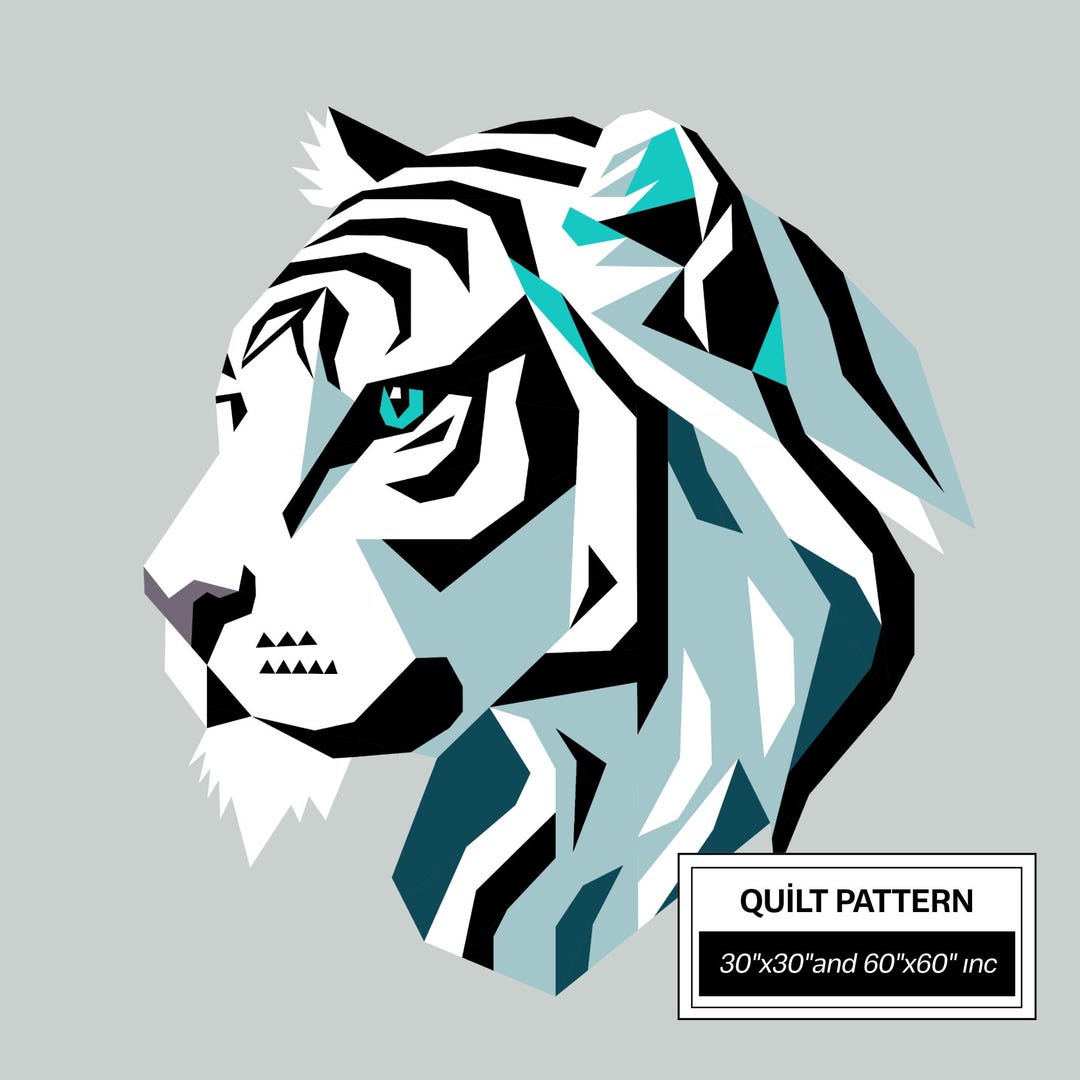 Ice Gray Tiger FPP Quilt Pattern: Modern FPP • Animal Patchwork Quilt ...