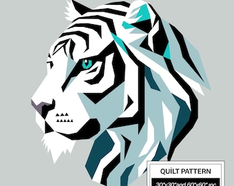 Modello trapunta FPP tigre grigio ghiaccio: FPP moderno • Blocco trapunta patchwork animale • FPP Vorlagen (30x30/60x60 pollici)