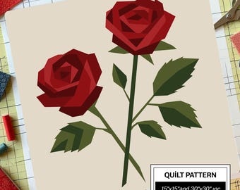 Modello trapunta FPP Rose: FPP moderno • FPP Vorlagen • Blocco trapunta patchwork floreale (15x15/30x30 pollici)