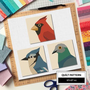 Blue Jay  Pigeon  Cardinal Bird FPP Quilt Pattern: Easy Beginner Quilt Block • FPP Vorlagen • Modern FPP • Animal Patchwork Quilt Block