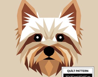 Modello per trapunta FPP Yorkshire Terrier: FPP moderno • Blocco per trapunta patchwork con animali • FPP Vorlagen (30x30/60x60 pollici)