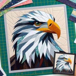 Bald Eagle FPP Quilt Pattern: Modern FPP • Animal Patchwork Quilt Block • FPP Vorlagen (30x30/60x60 inches)