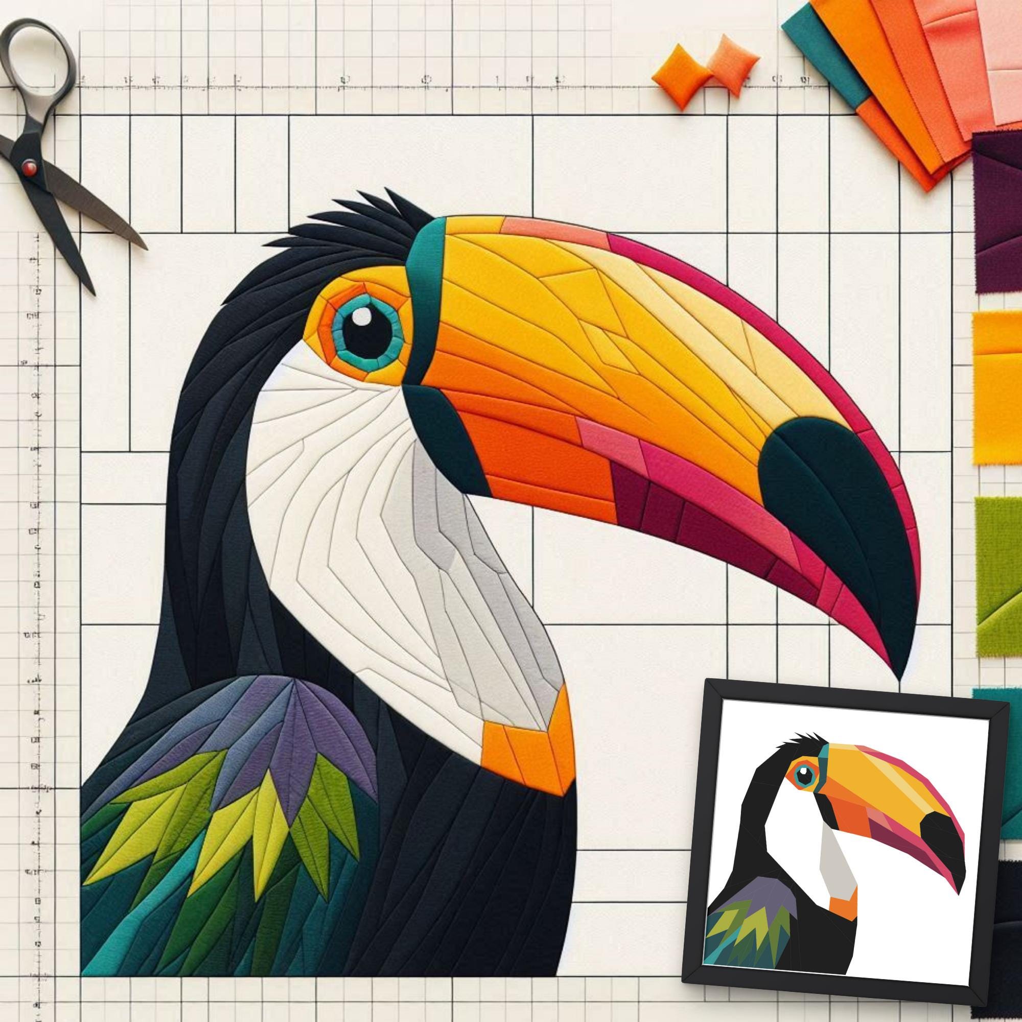 Toucan Quilt Pattern: FPP Foundation Paper Piecing Design (PDF Pattern, 30x30/60x60 inches