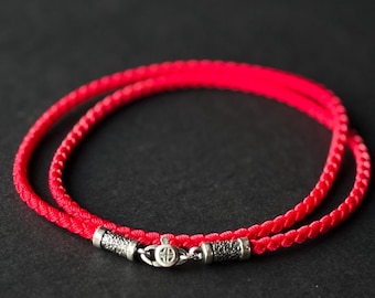 Red Silk Cord Necklace: Braided Silk Lace with Sterling Silver Clasp