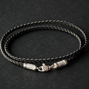 Black cord necklace Silk cord necklace 3mm Silk lace with silver 925 clasp Braided cord for jewelry Black Silk Neck for Necklace Silk cord