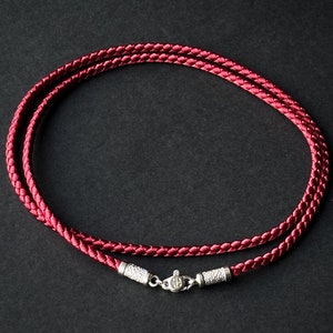 Collier cordon rouge foncé Collier cordon de soie 3 mm Dentelle de soie avec fermoir en argent 925 Cordon tressé pour bijoux Tour de cou en soie rouge pour collier Cordon de soie