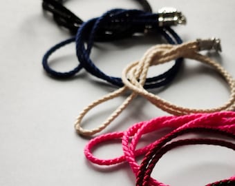 Braided Silk Cord Necklace: Sterling Silver Clasp, Pendant Lanyard