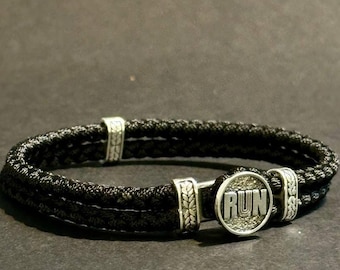 RUN-armband gevlochten koord: geoxideerd sterlingzilver, cadeau marathonloper