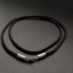 Black cord necklace Silk cord necklace 3mm Silk lace with silver 925 clasp Braided cord for jewelry Black Silk Neck for Necklace Silk cord