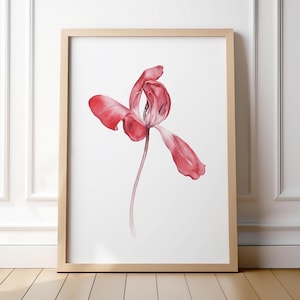 Rote Tulpe Aquarell Kunstdruck, auffälliges florales Wanddekor, frühlingshaftes botanisches Poster für Küche, Schlafzimmer oder moderner Landhausstil