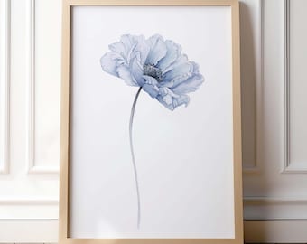 Blaue Blume Wand Kunst Minimalistischer botanischer Druck Soft Neutral Peony Wohnkultur