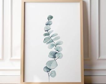 Eucalyptus Branch Watercolor Botanical Art Print Floral Garden Wall Decor Minimalist Green Gift Painting
