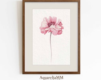 Watercolor Flower Pink Peony Painting, Blush Floral Artwork, Shabby Chic Minimalist Art Modern Living Room Decor, Botanical Nursery Print