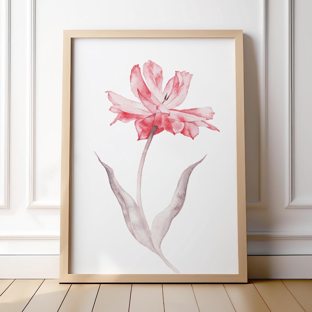 Watercolor Pink Tulip Art Print: Botanical Wall Decor - Etsy