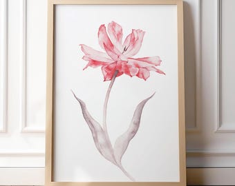 Pink Flower Print, Minimalist Floral Wall Art, Botanical Print, Modern Neutral Home Decor