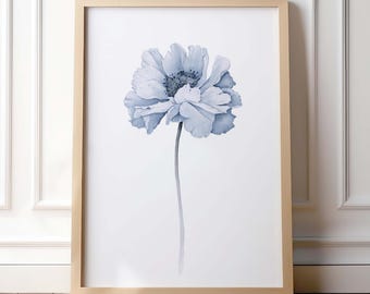 Japandi Blaue Blumen Druck Minimal Botanische Wand Kunst Zen Home Decor