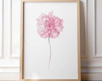 Lámina artística de peonía rosa de inspiración vintage, decoración floral estilo cottagecore para pared, pintura abstracta de acuarela suave.