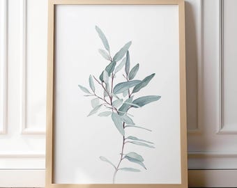 Impresión giclée de acuarela de eucalipto: arte mural botánico de hojas verdes